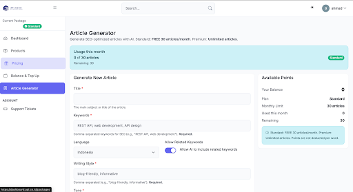 generate article api.co.id