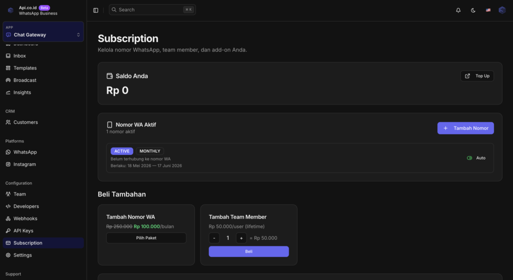 Cara Menghubungkan Akun WhatsApp di Api.co.id