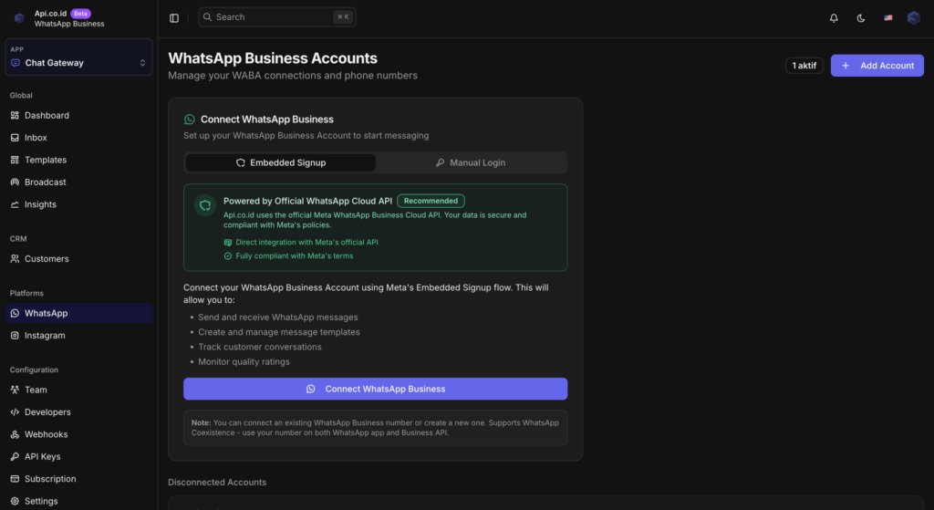 Cara Menghubungkan Akun WhatsApp di Api.co.id